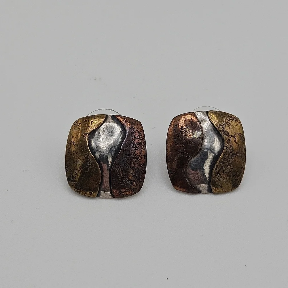vintage Gardella modernist sterling silver tri-tone square earrings